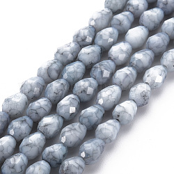 Fili di perle di vetro verniciate opache da forno, pietre d'imitazione, sfaccettato, lacrima, grigio chiaro, 7.5x6mm, Foro: 1.2 mm, circa 53~54pcs/filo, 15.75 pollice ~ 15.94 pollici (40~40.5 cm)