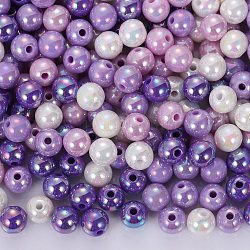 400pcs 4 couleurs perles acryliques opaques, de couleur plaquée ab , ronde, couleur mixte, 8x7mm, Trou: 2mm, à propos 100pcs / couleur