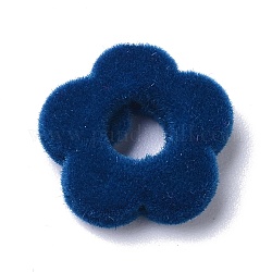 Flocky Resin Beads, with Velet, Flower, Prussian Blue, 14x15x4mm, Hole: 1.4mm