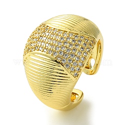 Brass Micro Pave Cubic Zirconia Open Cuff Rings, Oval, Real 16K Gold Plated, US Size 8(18.1mm)