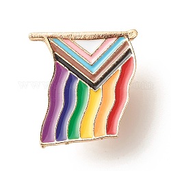 Emaille-Pin mit Pride-Flagge, Eisen-Emaille-Brosche mit verdrehtem Rechteck für Rucksackkleidung, Licht Gold, Farbig, 21x22.5x10 mm
