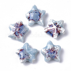 Abalorios de porcelana hechas a mano, fantasía antigua porcelana esmaltada, Estrella de mar / estrellas de mar, luz azul cielo, 19~20x20.5~22.5x7.5~8.5mm, agujero: 2 mm