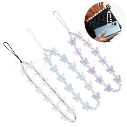 Wadorn 3 Stück Perlen-Handyanhänger, 8.2 Zoll kawaii buntes Acryl-Schmetterlings-Imitat-Perlen-Handyketten-Armband Anti-Verlust-handgefertigtes Perlen-Handyketten-Charm-Geschenk für Frauen