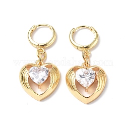 Clear Cubic Zirconia Heart Wing Dangle Hoop Earrings, Rack Plating Brass Jewelry for Women, Golden, 37mm, Pin: 0.9mm