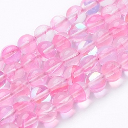 Synthetische Mondstein Perlen Stränge, holographische Perlen, Runde, Perle rosa, 8 mm, Bohrung: 0.8~1 mm, ca. 47~50 Stk. / Strang, 14.7 Zoll ~ 15.1 Zoll