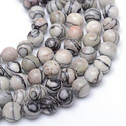 Brins de perle en pierre de soie noire naturelle, 6mm, Trou: 1mm, Environ 60~62 pcs/chapelet, 14.9~15.2 pouce