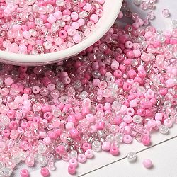 Opake & transparente Innenseite färbt GlasSaatperlen, Rundloch, Runde, Mischfarbe, Perle rosa, 3x1.5~2.5 mm, Bohrung: 0.8 mm, ca. 450 g / Beutel