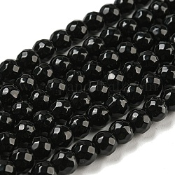 Faceted Round Natural Agate Beads Strands, Dyed, Black, 6mm, Hole: 1.5mm, about 60pcs/strand, 14.9 inch