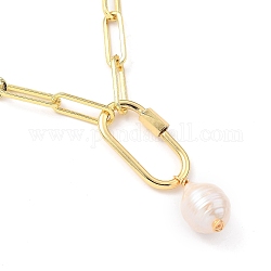 Colliers à pendentif en perles de culture d'eau douce naturelles, avec des chaînes de trombones en laiton et des breloques de verrouillage à mousqueton à vis ovales, or, 18.50 pouce (47 cm)