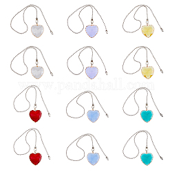 Faceted Glass Ceiling Fan Pull Chain Extenders, Heart Pendant Decoration, with Iron Ball Chains, Mixed Color, 350mm, 6 colors, 2pcs/color, 12pcs/set