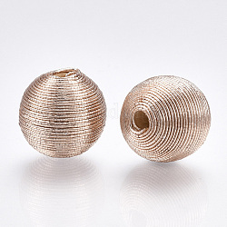 Perles de bois recouvertes de fil de cordon polyester, ronde, navajo blanc, 12~13x12~12.5mm, Trou: 1.5~2mm