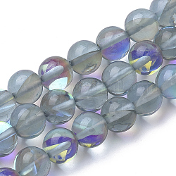 Chapelets de perles en pierre de lune synthétique, perles holographiques, teinte, ronde, gris ardoise, 6mm, Trou: 0.5mm, 65 pcs / chapelet, 15.7 pouce