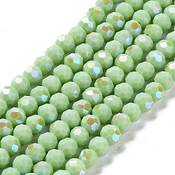 Opache perle di vetro fili, sfaccettato, tondo, verde chiaro, 6x5.5mm, Foro: 0.9 mm, circa 94~97pcs/filo, 21.06~21.18'' (53.5~53.8 cm)