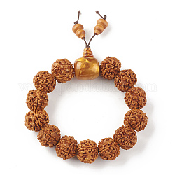 Braccialetto di perle di mala, Bracciale elasticizzato rotondo con perline rudraksha naturale da donna, con perline di plastica, sienna, diametro interno: 2-5/8 pollice (6.6~6.8 cm)
