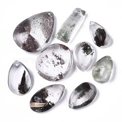 Quartz lodolite vert naturel / quartz de jardin / pendentifs de quartz fantôme vert, pépites, 19~33x10~24x8~12mm, Trou: 1mm