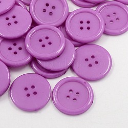 Botones de costura de acrílico, botones de plástico de la camisa de diseño de vestuario, 4 agujero, teñido, plano y redondo, medio de la orquídea, 25x3mm, agujero: 2 mm