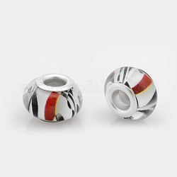 Resin European Beads, Large Hole Rondelle Beads, with Silver Tone Brass Cores, Colorful, 14x9mm, Hole: 5mm