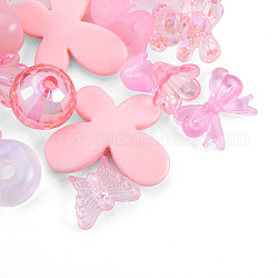 Perles acryliques opaques et transparentes, formes mixtes, rose, 7.5~33x7.5~43.5x4.5~16mm, Trou: 1.2~4mm, environ 470 pcs/500 g