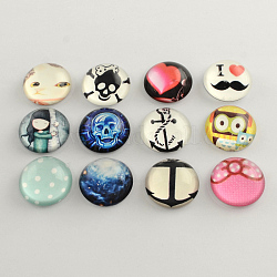 Mixed Printed Glass Half Round Cabochons, Mixed Color, 25x11mm