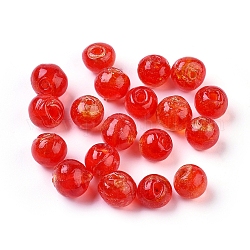 Manuell Silber Folie-Glas Perlen, Runde, rot, 7.5~8.5 mm, Bohrung: 2 mm