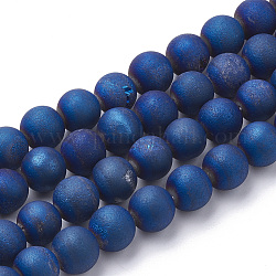 Galvanisieren natürliche Druzy Geode verwitterte Achat Perlen Stränge, matt, gefärbt, Runde, in Blau Plattiert, 6~6.5 mm, Bohrung: 1.5 mm, ca. 65 Stk. / Strang, 15.5 Zoll