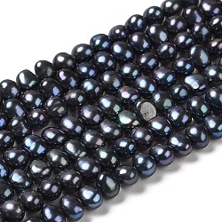 Natural Cultured Freshwater Pearl Beads Strands, Dyed, Two Sides Polished, Grade 5A, Black, 4.5~5x5~5.5x4~4.5mm, Hole: 0.5mm, about 85~86pcs/strand, 15.83 inch(40.2cm)