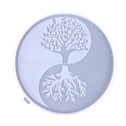 DIY Silicone Round with Yin Yang & Tree of Life Wall Decoration Molds, Resin Casting Molds, for UV Resin, Epoxy Resin Craft Making, White, 256x10mm
