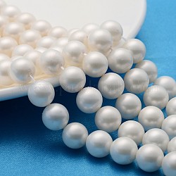 Shell Pearl Beads Strands, Grade A, Polished, Round, White, 10mm, Hole: 0.8~1.0mm, about 38pcs/strand