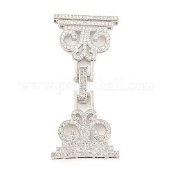 Rack Plating Brass Micro Pave Clear Cubic Zirconia Fold Over Clasps, Long-Lasting Plated, Lead Free & Cadmium Free, Flower, Platinum, 57x26mm, Hole: 4.7x5.5mm and 2x5mm and 2x3.8mm