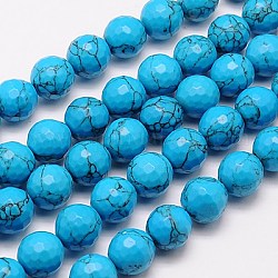 Kunsttürkisfarbenen Perlen Stränge, facettiert, gefärbt, Runde, Deep-Sky-blau, 10 mm, Bohrung: 1 mm, ca. 38 Stk. / Strang, 15.75 Zoll