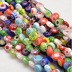 Vidrio millefiori artesanal planas hebras de perlas redondas, diseño de una sola flor, colorido, 6x2.5mm, agujero: 1 mm, aproximamente 64~68 pcs / cadena, 14.5~15 pulgada