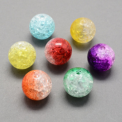 Two Tone Transparent Crackle Acrylic Beads, Half Spray Painted, Round, Mixed Color, 10mm, Hole: 2mm
