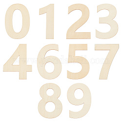 Recortes de madera sin terminar, número 0~9, amarillo claro, 15.3x6~11.8x0.15 cm, 10 PC / sistema
