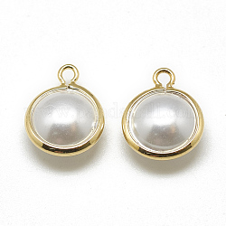 Abs de plástico imitación perla encantos, con fornituras de latón, plano y redondo, real 18k chapado en oro, 13x10x5mm, agujero: 1 mm