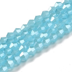 Perle imitazione giada vetro placca fili, lustro di perla placcato, sfaccettato, bicono, cielo blu profondo, 4x4mm, Foro: 0.8 mm, circa 87~98pcs/filo, 12.76~14.61 pollice (32.4~37.1 cm)