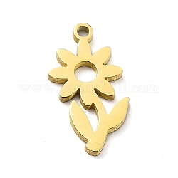 304 Stainless Steel Charms, Laser Cut, Flower Charm, Golden, 13.5x7x1mm, Hole: 1mm