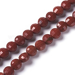 Chapelets de perles en jaspe rouge naturel, facette, plat rond, 6~6.5x4~5mm, Trou: 1mm, Environ 60~70 pcs/chapelet, 15 pouce ~ 15.5 pouces (38.5~39.5 cm)