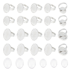 Unicraftale 32 Sets 2 Größen Blanko-Ringe, Basis, ovale Fingerringe, 17.3~17.4 mm Edelstahl-Pad, Ringbasis, flach, rund, Blanko-Ringbasis, Cabochon-Ringbasis, Lünette, Tablett für Schmuckherstellungszubehör