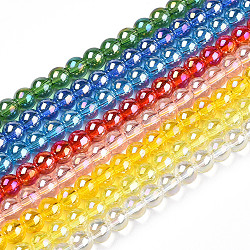 Placcare trasparente perle di vetro fili, ab colore placcato, tondo, colore misto, 8~8.5mm, Foro: 1.5 mm, circa 51~53pcs/filo, 14.96 pollice ~ 15.55 pollici (38~39.7 cm)