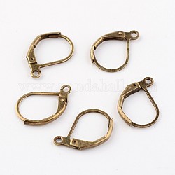 Antique Bronze Brass Leverback Earring Findings, with Loop, Lead Free and Cadmium Free and Nickel Free, Size: about 10mm wide, 15mm long, hole: 1mm