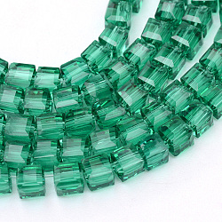Hilos de cuentas de vidrio transparente, cubo, verde mar, 4x4x4mm, agujero: 1 mm, aproximamente 100 pcs / cadena, 17 pulgada