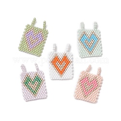 Perline di semi giapponesi miyuki fatti a mano con motivo a telaio, rettangolo con pendenti a cuore, colore misto, 29x18.5x1.7mm, Foro: 2 mm