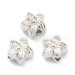 Alloy Beads, Cadmium Free & Lead Free, Flower, Real Platinum Plated, 7x7x4.5mm, Hole: 1.6mm