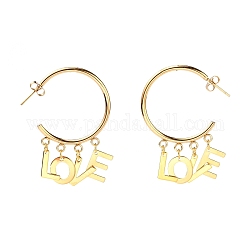 304 Stainless Steel Stud Earrings, Half Hoop Earrings, for Valentine's Day, with Ear Nuts, Letter, Word Love, Golden, 46x34x2mm, Pin: 0.8mm