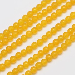 Chapelets de perles en jade de malaisie naturelle et teinte, imitation aventurine jaune, ronde, or, 4mm, Trou: 0.8mm, Environ 92 pcs/chapelet, 15 pouce