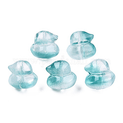 Transparent Spray Painted Glass Beads, Duck, Medium Turquoise, 11.5x12x10.5mm, Hole: 1mm