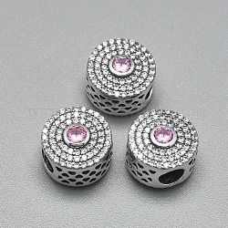 925 Sterling Silber European Beads, mit Zirkonia, Großloch perlen, geschnitzt 925, Flachrund, Platin Farbe, Violett, 12.5x9.5 mm, Bohrung: 4.5 mm