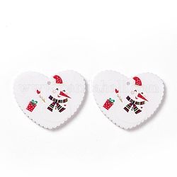 Weihnachtsanhänger aus Acryl, DIY-Ohrring-Zubehörse, Herz mit Schneemannmuster, rot, 26x31.5x2 mm, Bohrung: 1.4 mm