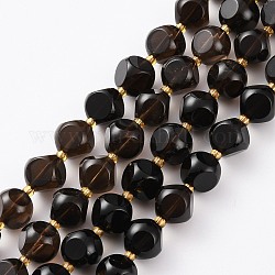 Naturale perle di quarzo fumé fili, con perline semi, dadi celesti a sei facce, sfaccettato, 10~10.5x10~10.5mm, Foro: 1 mm, circa 34pcs/filo, 15.75 pollice (40 cm)