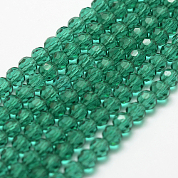 Hilos de cuentas de vidrio transparente, imitar cristal austriaco, facetas (32 facetas), redondo, verde mar claro, 4mm, agujero: 1 mm, aproximamente 96~100 pcs / cadena, 14~14.5 pulgada